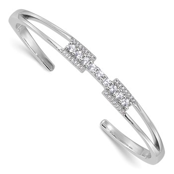 Sterling Silver Rhodium-plated Polished CZ Cuff with Hinge Bangle Bracelet