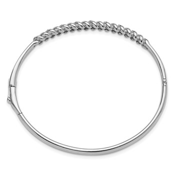 Sterling Silver Rhodium-plated Twist Pattern Hinged CZ Bangle Bracelet — alternate view
