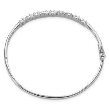 Sterling Silver Rhodium-plated Polished Graduated CZ 3 Row Hinged Bracelet — alternate view