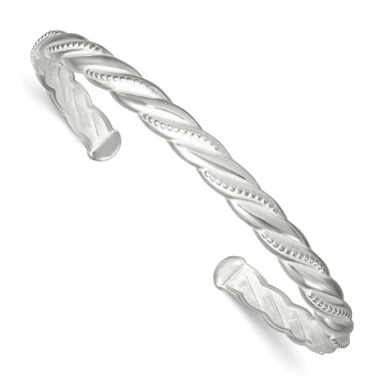 Sterling Silver Polished and Textured Twisted Cuff Bangle Bracelet