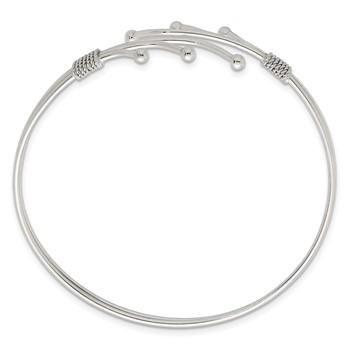 Sterling Silver Polished Twisted and Beaded Fancy Triple Band Cuff Bangle Bracelet — alternate view