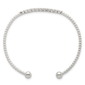 Sterling Silver Polished and Beaded Bezel Set CZ Bar Cuff Bangle — alternate view