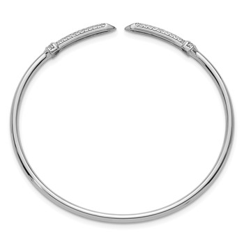 Sterling Silver Rhodium-plated Polished CZ Pointed Ends Flexible Cuff Bangle — alternate view