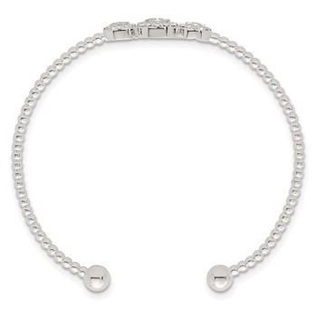 Sterling Silver Polished and Beaded Pave CZ Triple Circle Cuff Bangle — alternate view