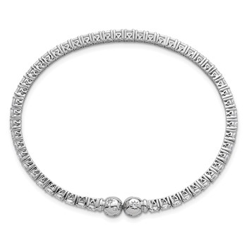 Sterling Silver Rhodium-plated Polished CZ Star Flexible Cuff Bangle Bracelet — alternate view