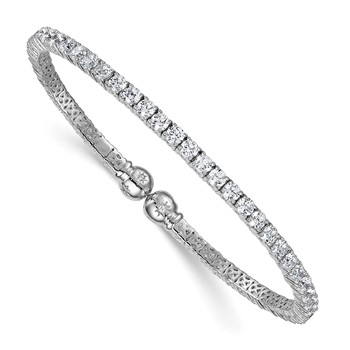 Sterling Silver Rhodium-plated Polished CZ Star Flexible Cuff Bangle Bracelet