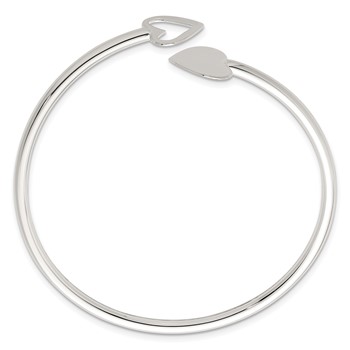 Sterling Silver Polished Double Heart Flexible Cuff Bangle — alternate view