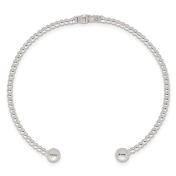 Sterling Silver Polished and Beaded CZ Cross Cuff Bangle — alternate view