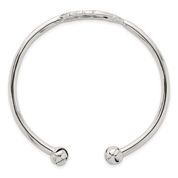 Sterling Silver Polished and Grooved Feather Cuff Bangle — alternate view