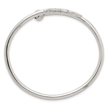 Sterling Silver Polished and Grooved Feather Bypass Cuff Bangle — alternate view