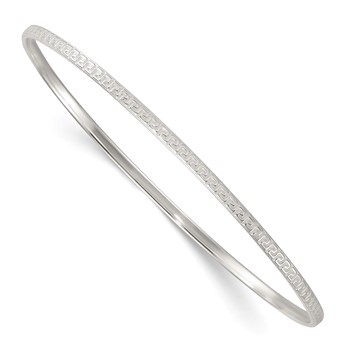 Sterling Silver Polished and Textured 2.50mm Greek Key Slip-on Bangle Bracelet