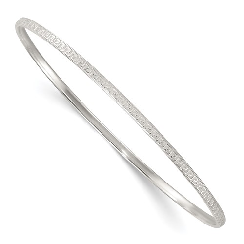 Sterling Silver Polished and Textured Greek Key 2.5mm Slip-on Bangle