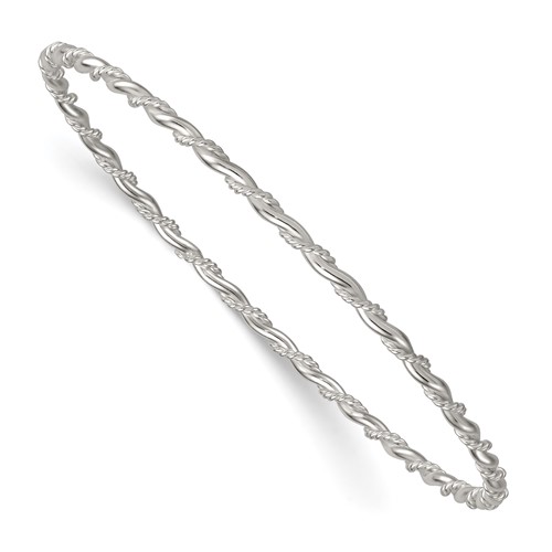 Sterling Silver Polished and Twisted 2.5mm Slip On Bangle