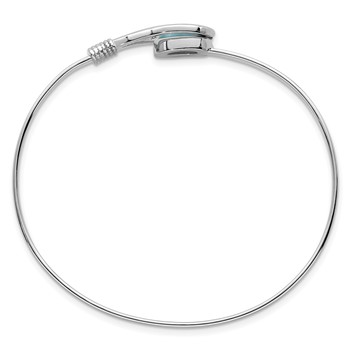 Sterling Silver Rhodium-plated Polished and Textured Larimar Cabochon Flexible Bangle — alternate view