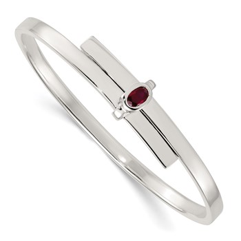 Sterling Silver Polished Oval Red CZ Slip On Expandable Bangle