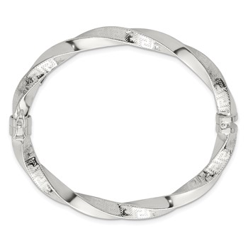 Sterling Silver Polished Textured and Twisted 6.50mm Greek Key Hinged Bangle — alternate view
