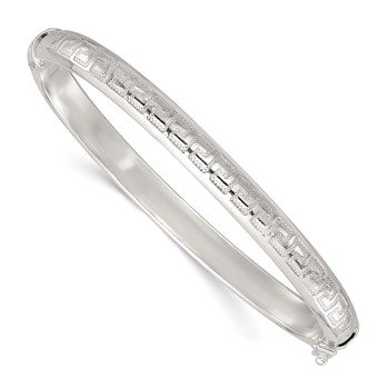 Sterling Silver Polished and Textured 6.50mm Greek Key Hinged Bangle