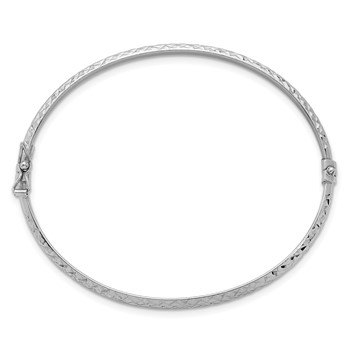 Sterling Silver Rhodium-plated Polished and Diamond-cut 4.00mm Hinged Bangle — alternate view