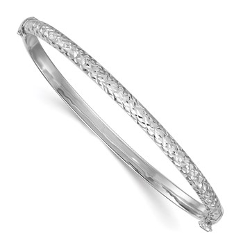 Sterling Silver Rhodium-plated Polished and Diamond-cut 4.00mm Hinged Bangle