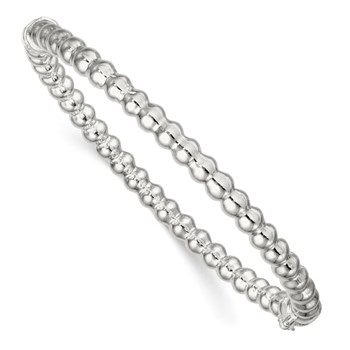 Sterling Silver Polished Beaded Design 5.00mm Hinged Bangle
