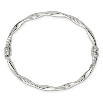 Sterling Silver Polished and Textured Twisted 4.00mm Hinged Bangle — alternate view