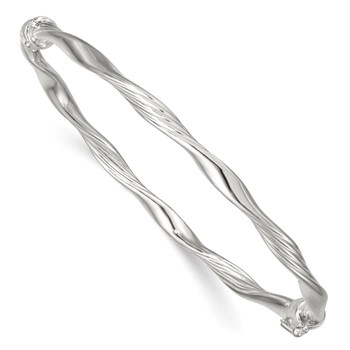 Sterling Silver Polished and Textured Twisted 4.00mm Hinged Bangle