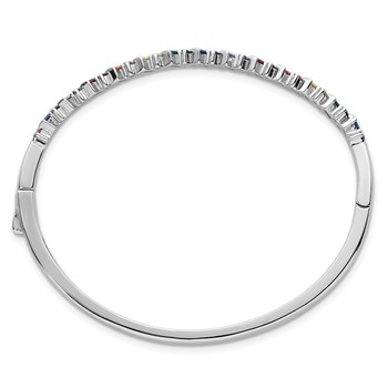 Sterling Silver Rhodium-plated Polished Multi-color Rainbow Round and Emerald-shape Nano Crystal Hinged Bangle — alternate view