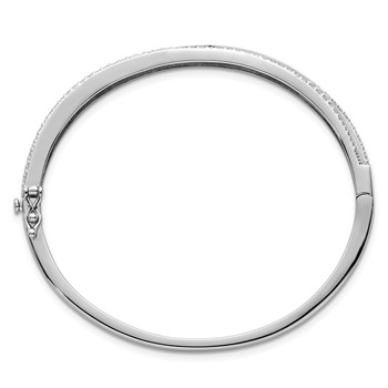 Sterling Silver Rhodium-plated Polished CZ Hinged Bangle — alternate view