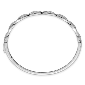 Sterling Silver Rhodium-plated Polished Fancy Scalloped CZ Hinged Bangle — alternate view