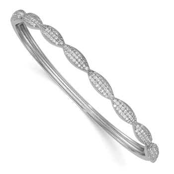 Sterling Silver Rhodium-plated Polished Fancy Scalloped CZ Hinged Bangle