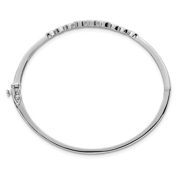 Sterling Silver Rhodium-plated Polished and Textured Bezel-set Graduated CZ Hinged Bangle — alternate view