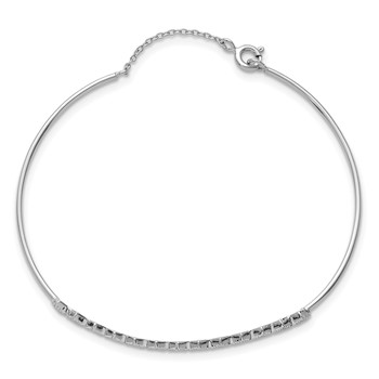 Sterling Silver Rhodium-plated Polished and Textured CZ Cuff with Safety Chain Bracelet — alternate view