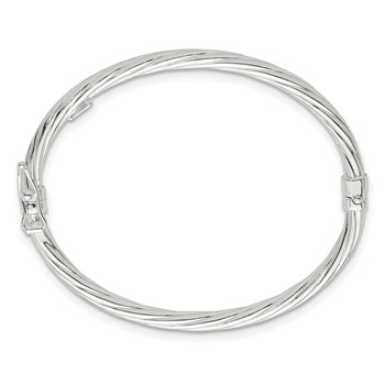 Sterling Silver Polished Twisted and Textured 3.00mm Hinged Baby Bangle — alternate view