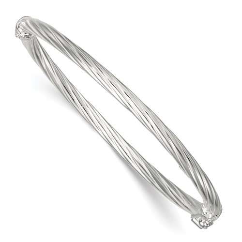 Sterling Silver Polished Twisted and Textured Hinged Baby Bangle