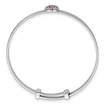 Sterling Silver Rhodium-plated Polished Pink CZ Heart Childrens Expandable Bangle — alternate view