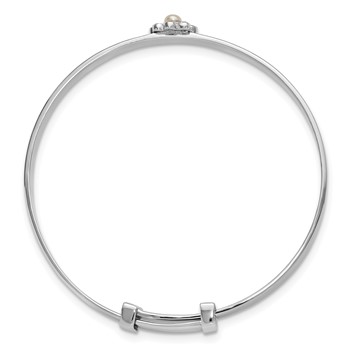 "Sterling Silver Rhodium-plated Polished Green, Pink, Blue and Purple CZ and Freshwater Cultured Pearl Flower Childrens Expandable Bangle" — alternate view