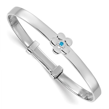 Sterling Silver Rhodium-plated Polished Blue CZ Flower Childrens Expandable Bangle