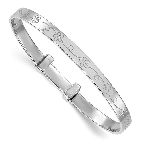 Sterling Silver Rh-plated Floral Pattern Children's Expandable Bangle