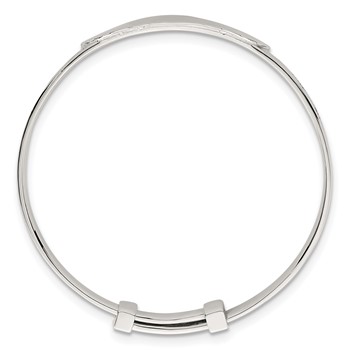 Sterling Silver Polished Textured Floral Expandable Slip-on Baby ID Bangle — alternate view