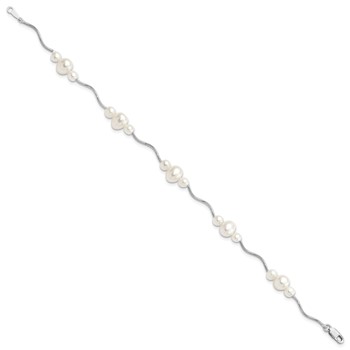 Sterling Silver Rhodium-plated 3-6mm White Near-Round Freshwater Cultured Pearl 7.25 inch Bracelet — alternate view