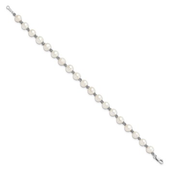 Sterling Silver Rhodium-plated 6-7mm White Round Freshwater Cultured Pearl 7.25 inch Bracelet — alternate view