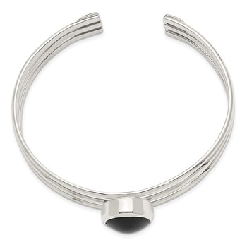 Sterling Silver Synthetic Onyx Three Strand Cuff Bangle Bracelet — alternate view