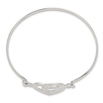 Sterling Silver Heart within a Heart Bangle Bracelet — alternate view