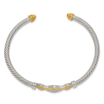 Sterling Silver Vermeil CZ Rope Design Bangle — alternate view