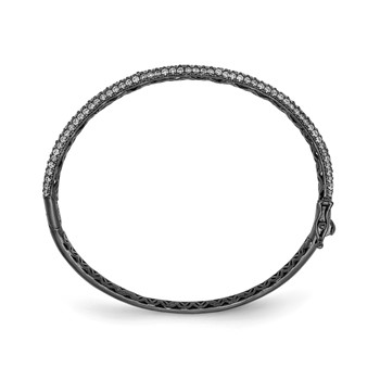 Sterling Shimmer Sterling Silver Black Rhodium-plated 175 Stone Pavé CZ Hinged Bangle Bracelet — alternate view