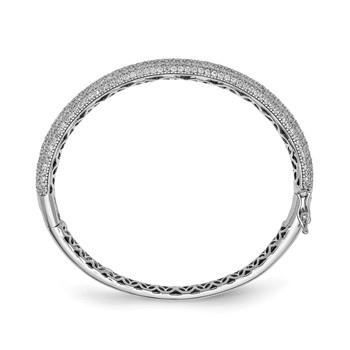Sterling Shimmer Sterling Silver Rhodium-plated 303 Stone CZ Pavé Hinged Bangle — alternate view