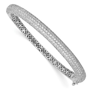 Sterling Shimmer Sterling Silver Rhodium-plated 303 Stone CZ Pavé Hinged Bangle