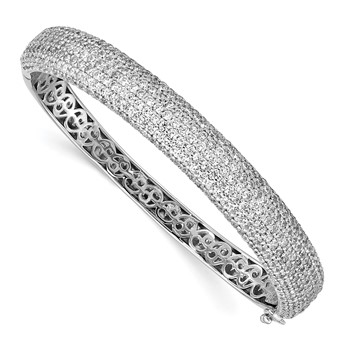 Sterling Shimmer Sterling Silver Rhodium-plated 360 Stone CZ Pavé Hinged Bangle