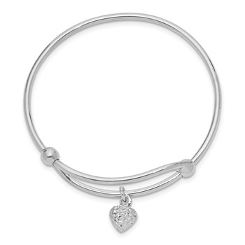 Sterling Silver RH-plated Polished & D/C Heart Adjustable Baby Bangle — alternate view