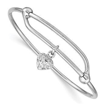 Sterling Silver RH-plated Polished & D/C Heart Adjustable Baby Bangle